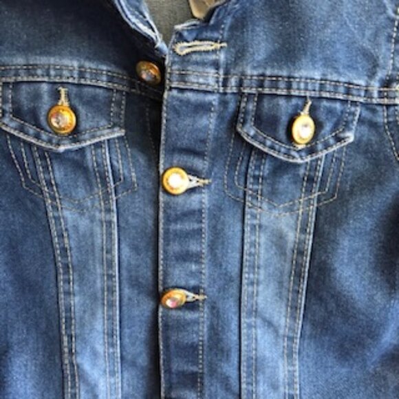 ONE STEP UP Crystal Gold Button Denim Jean Jacket Size 7/8 - Picture 4 of 15